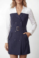 Mazie Pinstripe Color Block Belted Blazer Dress