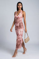 Floral Mesh Halter Maxi Dress