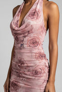 Floral Mesh Halter Maxi Dress