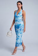 Floral Mesh Halter Maxi Dress