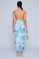 Floral Mesh Halter Maxi Dress