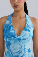 Floral Mesh Halter Maxi Dress