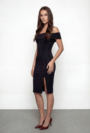 Velvet Off The Shoulder Bodycon Midi Dress