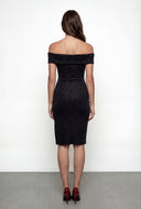Velvet Off The Shoulder Bodycon Midi Dress