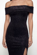 Velvet Off The Shoulder Bodycon Midi Dress