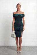 Velvet Off The Shoulder Bodycon Midi Dress