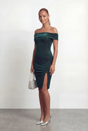 Velvet Off The Shoulder Bodycon Midi Dress