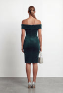 Velvet Off The Shoulder Bodycon Midi Dress