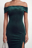 Velvet Off The Shoulder Bodycon Midi Dress