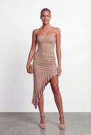 Glitter Ruched Side Asymmetrical Strapless Dress