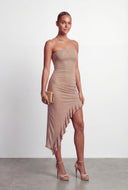 Glitter Ruched Side Asymmetrical Strapless Dress