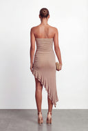 Glitter Ruched Side Asymmetrical Strapless Dress