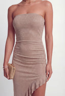 Glitter Ruched Side Asymmetrical Strapless Dress