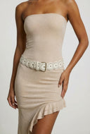 Glitter Ruched Side Asymmetrical Strapless Dress