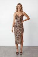 Anahi Leopard Tie Front Bodycon Midi Dress