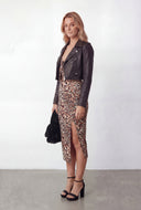 Anahi Leopard Tie Front Bodycon Midi Dress