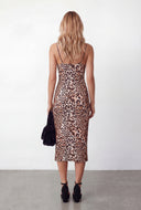 Anahi Leopard Tie Front Bodycon Midi Dress