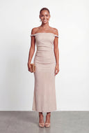 Glitter Ruched Off the Shoulder Cocktail Dress