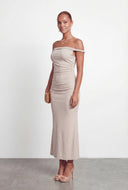 Glitter Ruched Off the Shoulder Cocktail Dress