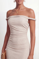 Glitter Ruched Off the Shoulder Cocktail Dress