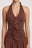Glitter Ruffle Halter Dress