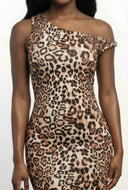 Leopard Asymmetrical One Shoulder Bodycon Dress
