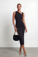 Asymmetrical Ruched Bodycon Midi Dress