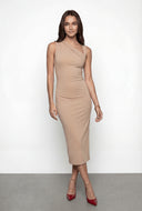 Asymmetrical Ruched Bodycon Midi Dress