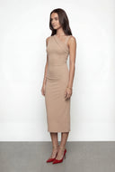 Asymmetrical Ruched Bodycon Midi Dress