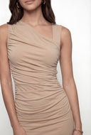 Asymmetrical Ruched Bodycon Midi Dress