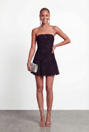 Floral Mesh Strapless Mini Cocktail Dress