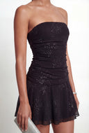 Floral Mesh Strapless Mini Cocktail Dress