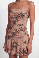Floral Mesh Strapless Mini Cocktail Dress