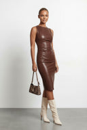 Sleeveless Faux Leather Midi Bodycon Dress