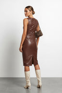 Sleeveless Faux Leather Midi Bodycon Dress