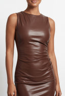 Sleeveless Faux Leather Midi Bodycon Dress