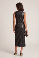 Vegan Leather Ruched Midi Dress