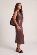 Vegan Leather Ruched Midi Dress