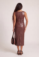 Vegan Leather Ruched Midi Dress