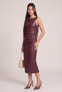 Vegan Leather Ruched Midi Dress