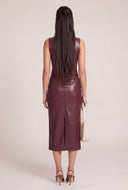 Vegan Leather Ruched Midi Dress