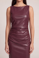 Vegan Leather Ruched Midi Dress