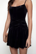 Samara Velvet Ruched Sleeveless Skater Dress