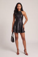 Vegan Leather Halter Mini Dress