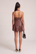 Vegan Leather Halter Mini Dress