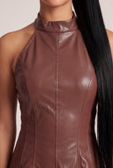 Vegan Leather Halter Mini Dress