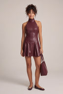 Vegan Leather Halter Mini Dress