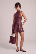 Vegan Leather Halter Mini Dress
