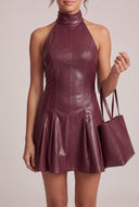 Vegan Leather Halter Mini Dress