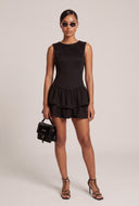 Faux Suede Ruffle Tiered Dress
